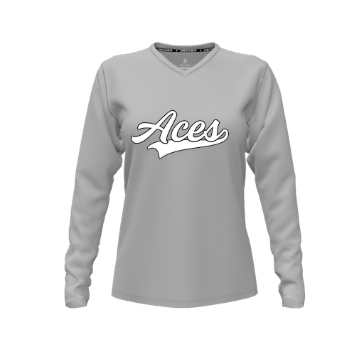 [FTLVCFGY-FYXS-LOGO2] Decker Comfort T-Shirt (Female Youth XS, Gray, V Neck, Logo 2, Long Sleeve)