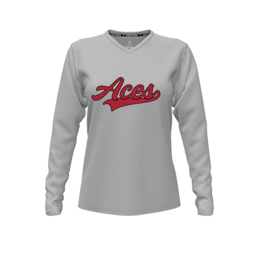 [FTLVCFGY-FYXS-LOGO3] Decker Comfort T-Shirt (Female Youth XS, Gray, V Neck, Logo 3, Long Sleeve)