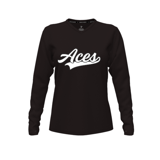 [FTLVPTBK-FYXS-LOGO2] Decker Performance T-Shirt (Female Youth XS, Black, V Neck, Logo 2, Long Sleeve)