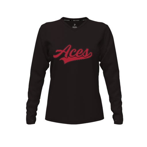 [FTLVPTBK-FYXS-LOGO3] Decker Performance T-Shirt (Female Youth XS, Black, V Neck, Logo 3, Long Sleeve)
