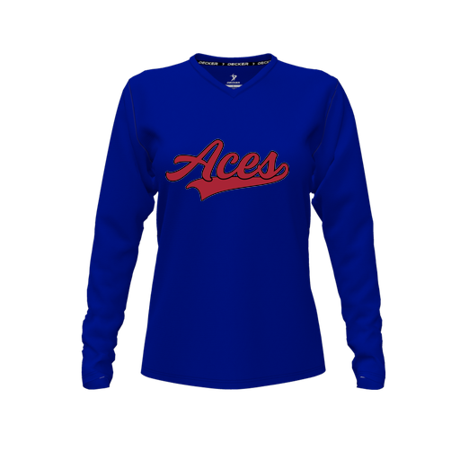 [FTLVPTRY-FYXS-LOGO3] Decker Performance T-Shirt (Female Youth XS, Royal, V Neck, Logo 3, Long Sleeve)