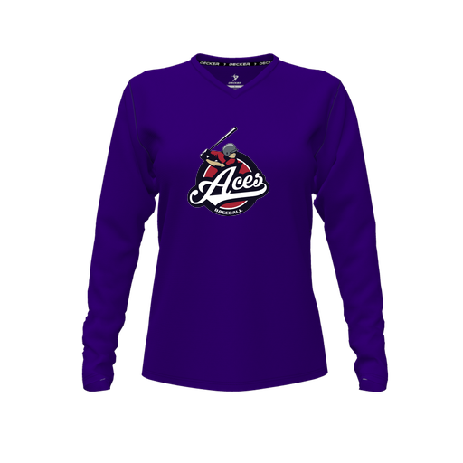 [FTLVPTPP-FYXS-LOGO1] Decker Performance T-Shirt (Female Youth XS, Purple, V Neck, Logo 1, Long Sleeve)